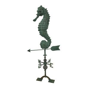 Beautiful Verdigris Finish Seahorse Weathervane With Roof Mount
